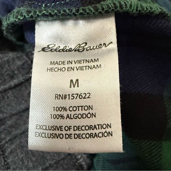 Eddie Bauer Pajama Lounge Pants Mens Size M Green Plaid Flannel Elastic Waist - Picture 8 of 12